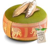 livasia cuscino da meditazione seta thailandese - Ø32x20cm - cuscino per yoga piccolo kapok, pouf, cuscino da pavimento yoga zen, cuscino giardino balcone, fatto a mano (Verde/Arancione/Elefanti Seta)