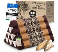 livasia cuscino per la schiena a fantasia - 30x50x30cm - cuscino triangolare per il giardino, cuscino a cuneo con kapok, vegano e fatto a mano (Marrone/Elefanti)
