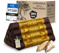 livasia Cuscino per la Schiena in Seta thailandese - 32x55x30cm - Cuscino Triangolare per Il Giardino e Il Balcone, Cuscino a Cuneo con kapok, Fatto a Mano (Marrone/Oro/Elefanti Seta)