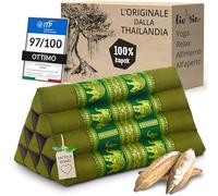 livasia Cuscino per la Schiena in Seta thailandese - 32x55x30cm - Cuscino Triangolare per Il Giardino e Il Balcone, Cuscino a Cuneo con kapok, Fatto a Mano (Verde/Elefanti Seta)