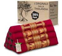 livasia cuscino per la schiena in seta thailandese - 32x55x30cm - cuscino triangolare per il giardino e il balcone, cuscino a cuneo con kapok, fatto a mano (Rosso/Elefanti Seta)