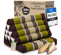 livasia Cuscino Thai 1 segmento - 75x50x8cm - Cuscino Triangolare Cuscino per sedersi, Cuscino a Cuneo kapok, Cuscino per la Schiena Pieghevole, materassino Thai, Fatto a Mano (Marrone/Verde)