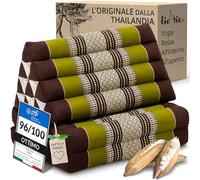 livasia Cuscino Thai 2 segmenti - 120x50x8cm - Cuscino Triangolare Cuscino per sedersi, Cuscino a Cuneo kapok, Cuscino per la Schiena Pieghevole, Tappetino Thai, Fatto a Mano (Marrone/Verde)