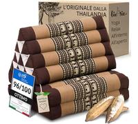 livasia Cuscino Thai 2 segmenti - 120x50x8cm - Cuscino Triangolare Cuscino per sedersi, Cuscino a Cuneo kapok, Cuscino per la Schiena Pieghevole, Tappetino Thai, Fatto a Mano (Marrone/Elefanti)