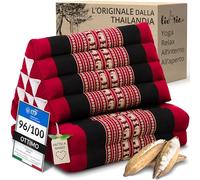livasia Cuscino Thai 2 segmenti - 120x50x8cm - Cuscino Triangolare Cuscino per sedersi, Cuscino a Cuneo kapok, Cuscino per la Schiena Pieghevole, Tappetino Thai, Fatto a Mano (Rosso/Elefanti)