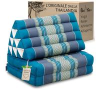 livasia Cuscino Thai 2 segmenti - 120x50x8cm - Cuscino Triangolare Cuscino per sedersi, Cuscino a Cuneo kapok, Cuscino per la Schiena Pieghevole, Tappetino Thai, Fatto a Mano (Azzurro)