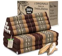 livasia cuscino thai a 3 segmenti per due persone XXL - 190x80x8cm - cuscino triangolare materasso pieghevole, kapok largo, cuscino per la schiena pieghevole, cuscino da meditazione (Marrone/Elefanti)
