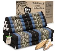 livasia Cuscino Thai a 3 segmenti per Due Persone XXL - 190x80x8cm - Cuscino Triangolare Materasso Pieghevole, kapok Largo, Cuscino per la Schiena Pieghevole, Cuscino da Meditazione (Blu/Elefanti)