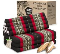 livasia Cuscino Thai a 3 segmenti per Due Persone XXL - 190x80x8cm - Cuscino Triangolare Materasso Pieghevole, kapok Largo, Cuscino per la Schiena Pieghevole, Cuscino da Meditazione (Nero/Elefanti)