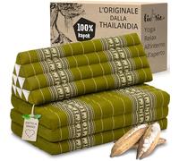 livasia Cuscino Thai a 3 segmenti per Due Persone XXL - 190x80x8cm - Cuscino Triangolare Materasso Pieghevole, kapok Largo, Cuscino per la Schiena Pieghevole, Cuscino da Meditazione (Verde/Elefanti)