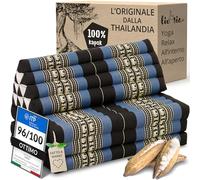 livasia cuscino thai per due persone XXL - 190x80x8cm - cuscino triangolare a 3 segmenti materasso pieghevole, kapok largo, supporto lombare pieghevole, meditazione (Blu/Elefanti)
