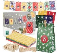 LIVAVIA Calendario Dell'avvento Vuoto - Sacchetti Grandi da riempire per bambini - 24 borse Personalizzabile te fai da te Con Adesivi e Mollette di Legno per Abiti - Regali per bambini