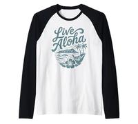 Live Aloha Shaka Surf Wave Ibisco Hawaii Diamondhead Art Maglia con Maniche Raglan