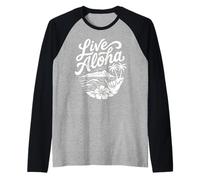 Live Aloha Shaka Surf Wave Ibisco Hawaii Diamondhead Art Maglia con Maniche Raglan