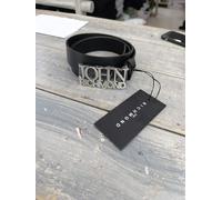 LIVE cintura Uomo JOHN RICHMOND nera In Pelle Fibia Argento 110 Centimetri