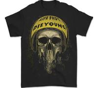 Live Fast Die Young Biker Skull Motorcycle Uomo T-Shirt 100% Cotone