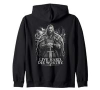 Live Hard - Fustella con Spada vichinga, Design norreno Felpa con Cappuccio