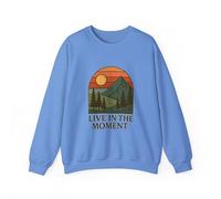 Live in the Moment, felpa girocollo accogliente, unisex, abbigliamento Mountain Vibes, per gli amanti della natura, calda, Blu (Carolina Blue), XX-Large