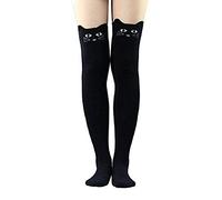 Live It Style It, calzini da donna lunghi fino al ginocchio, con gatto Black Cat Taglia unica