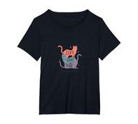 Live Love Purr: Grafica Adorabile per Gli Amanti dei Gatti Maglietta, Donna Plus-Size, Nero, 1X
