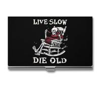 Live Slow Die Old Novità Porta Biglietti da Visita Sottile Metallo Carte di Credito Nome Caso Portafoglio Organizer per Uomini Donne 9,4 x 5,6 x 0,8 cm, Stile:, Taglia unica