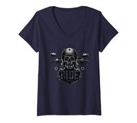 Live to Ride Ride to Live Moto Skull Biker Rebel Maglietta con Collo a V, Donna, Navy, XXL
