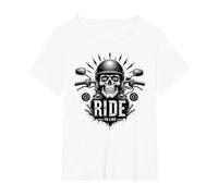 Live to Ride Ride to Live Moto Skull Biker Rebel Maglietta, Donna Plus-Size, Bianco, 5X