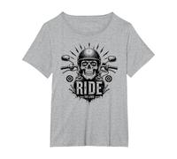 Live to Ride Ride to Live Moto Skull Biker Rebel Maglietta, Donna Plus-Size, Grigio Melange, 5X