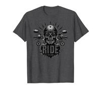 Live to Ride Ride to Live Moto Skull Biker Rebel Maglietta, Uomo, Grigio Scuro, 5XL