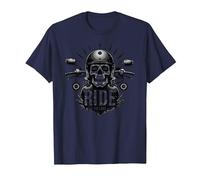 Live to Ride Ride to Live Moto Skull Biker Rebel Maglietta, Uomo, Navy, 5XL