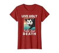 Live Ugly Fake Your Death - Vintage Opossum Funny Maglietta, Donna, Mirtillo Rosso, XS