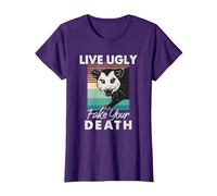 Live Ugly Fake Your Death - Vintage Opossum Funny Maglietta, Donna, Viola, L