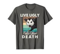 Live Ugly Fake Your Death - Vintage Opossum Funny Maglietta, Uomo, Asfalto, L