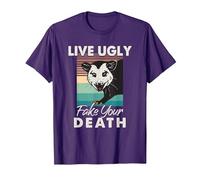 Live Ugly Fake Your Death - Vintage Opossum Funny Maglietta, Uomo, Viola, XL
