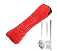 Livecitys 3 Pezzi Forchetta Stoviglie Bacchette Viaggio Acciaio Inossidabile Posate Camp Rosso