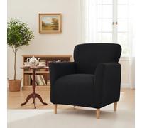 LiveGo Fodera elasticizzata per poltrona da banchetto, coprisedia in maglia con braccioli, antiscivolo, impermeabile, per soggiorno, ufficio, reception e protezione per mobili pet-friendly (nero)