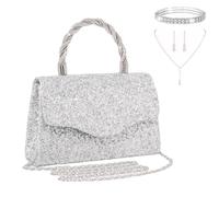 LiveGo Pochette con strass scintillanti, per donne e ragazze, borsa da sera per matrimoni, balli, cocktail party, borsa a tracolla con cristalli per sposa o damigella d'onore, Argento A, M