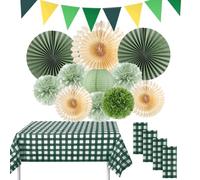 LiveGo Set di 16 decorazioni per feste da picnic, forniture per feste includono striscione, ventagli di carta da appendere, lanterne rotonde, tovaglia usa e getta in plastica per barbecue, picnic
