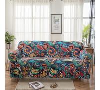 LiveGo Set di copridivano stampati per cuscini del divano, resistenti, lavabili, altamente elastici, estensibili, copri-mobili per divano con gonna per divano, loveseat, poltrona (stampe, 3 posti)