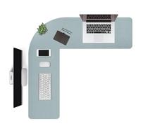 Liveinu Tappetino da scrivania a forma di L, Sottomano Scrivania angolare in pelle, grande, per ufficio, casa, scrivania, gaming, protezione per computer, Blu, 140x137x40cm