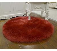 Liveinu Tappeto Shaggy Pelo Alto Pelo Lungo Forma di Tondo Tappeti in Pelle di Agnello Artificiale Decorazione per Camera da Letto,Soggiorno,Divano,Giaciglio Diametro:200cm Vino Rosso