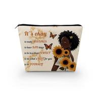 Livel lhood Beauty case afroamericano carino piccolo organizer in tela con cerniera It's OK To Be Yourself Cosmetic Bag ispiratore regalo di compleanno per donne nere amiche, ASNT0747, Small