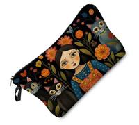 Livel lhood Borsa per il trucco di giovane donna con gatti, pittura artistica popolare, piccola borsa organizer con cerniera, borsa per cosmetici con stampa di gatti, regalo per donne, amici, amanti