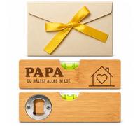 Livella a bolla con apribottiglie, 2 pezzi, in bambù | 15 × 4,7 × 2 cm e scritta amorevole, regalo di compleanno per papà per la festa del papà e Natale
