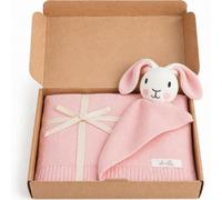 Livella | Copertina Neonato 2in1-100x75cm con Peluche Coniglio Rosa - Plaid Nascita Cotone Biologico GOTS - Soffice Trapuntino Traspirante Culla - Regalo Battesimo Premium Certificato OEKO-TEX