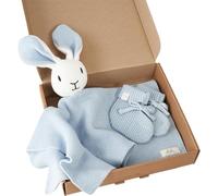 Livella Doudou Coniglietto con calzini - Puro cotone biologico - Copertina premium, copertina coccole, coperta a maglia - Morbidissima e traspirante - OEKOTEX® STANDARD 100 e certificata GOTS