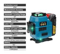 Livella Laser 4D 16 Linee Verde 360° Autolivellante con Treppiede 1m e 2 Batterie Compatibile Makita 18V