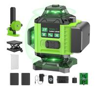 Livella Laser 4D 360° Verde - Telaio Ultra-Stabilizzato per Massima Precisione, Tecnologia SHARP, Anti-Vibrazione, 2x Batterie 2400mAh, Modalità Pulse & Design Anti-Urto