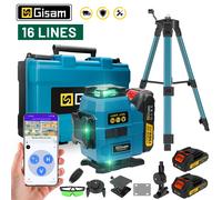 Livella Laser 4D Gisam a 16 Linee, 360° Verticale e Orizzontale, Raggio Verde Super Potente Professionale per Batterie Makita 18V