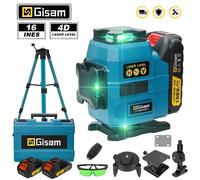 Livella Laser 4D Gisam a 16 Linee, Autolivellante, Potente Raggio Verde 360° Orizzontale e Verticale, per Batterie Makita 18V